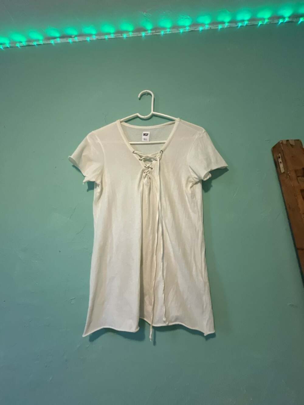 NSF Clothing cream White Raw Hem Corset Tie-Up T-Shirt